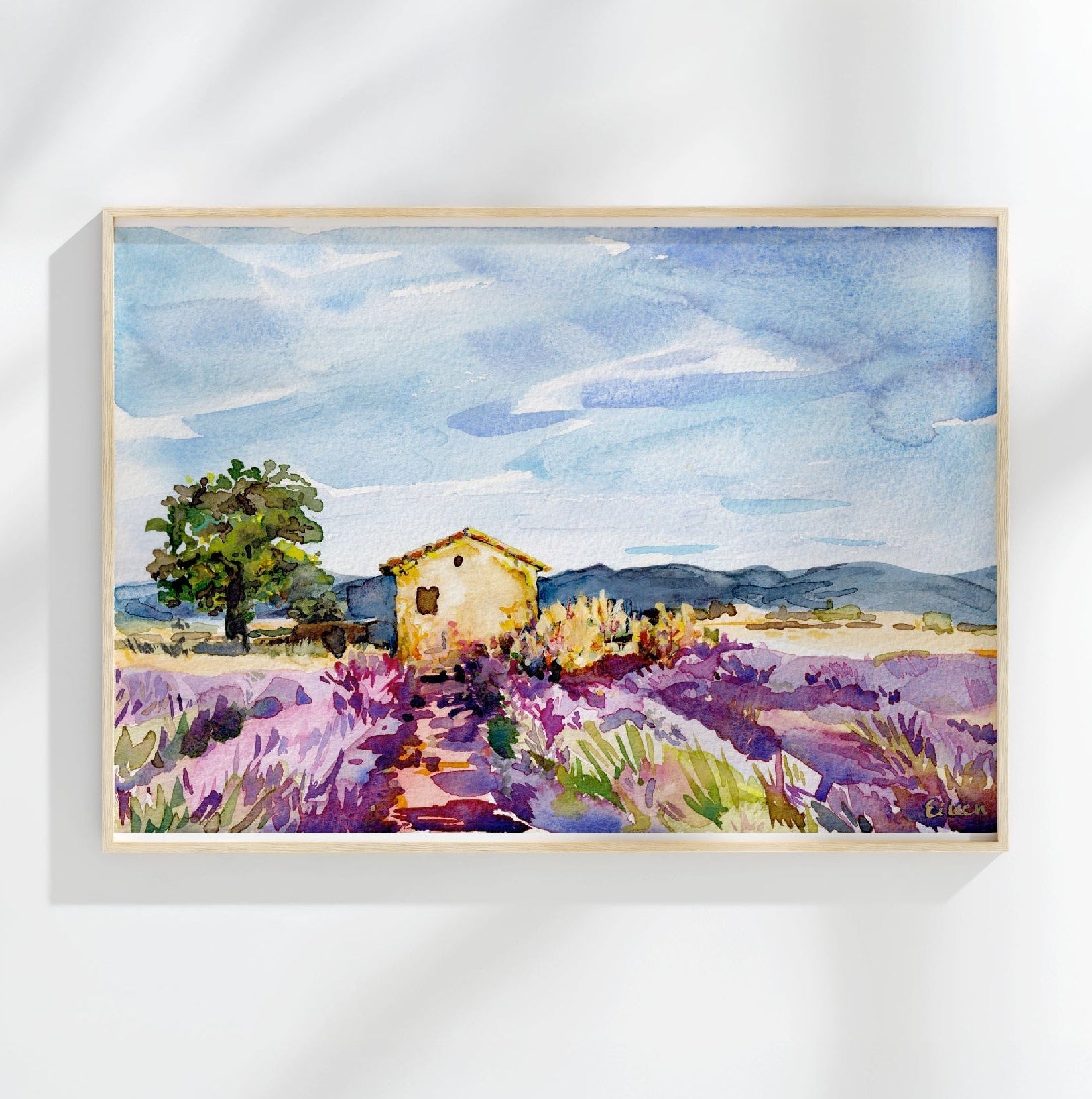 Lavender Field in Provence, France - Watercolour Painting by Eileen Barlow. Limited Edition Fine Art Print