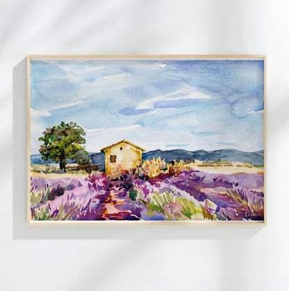 Lavender Field in Provence, France - Watercolour Painting by Eileen Barlow. Limited Edition Fine Art Print