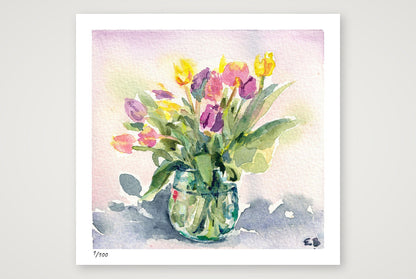 Tulips in Glass — 18×17cm, 7×7" Print only