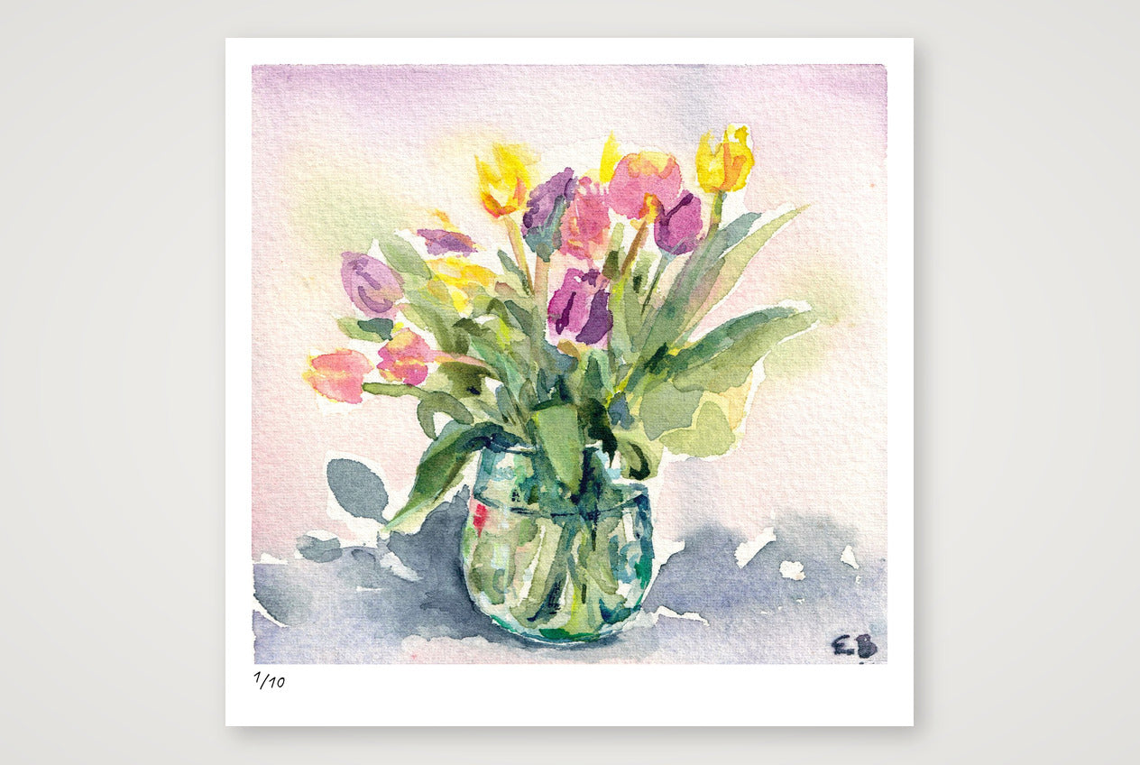 Tulips in Glass — 29×29cm, 11×11" Print only