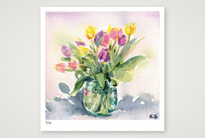 Tulips in Glass — 29×29cm, 11×11" Print only