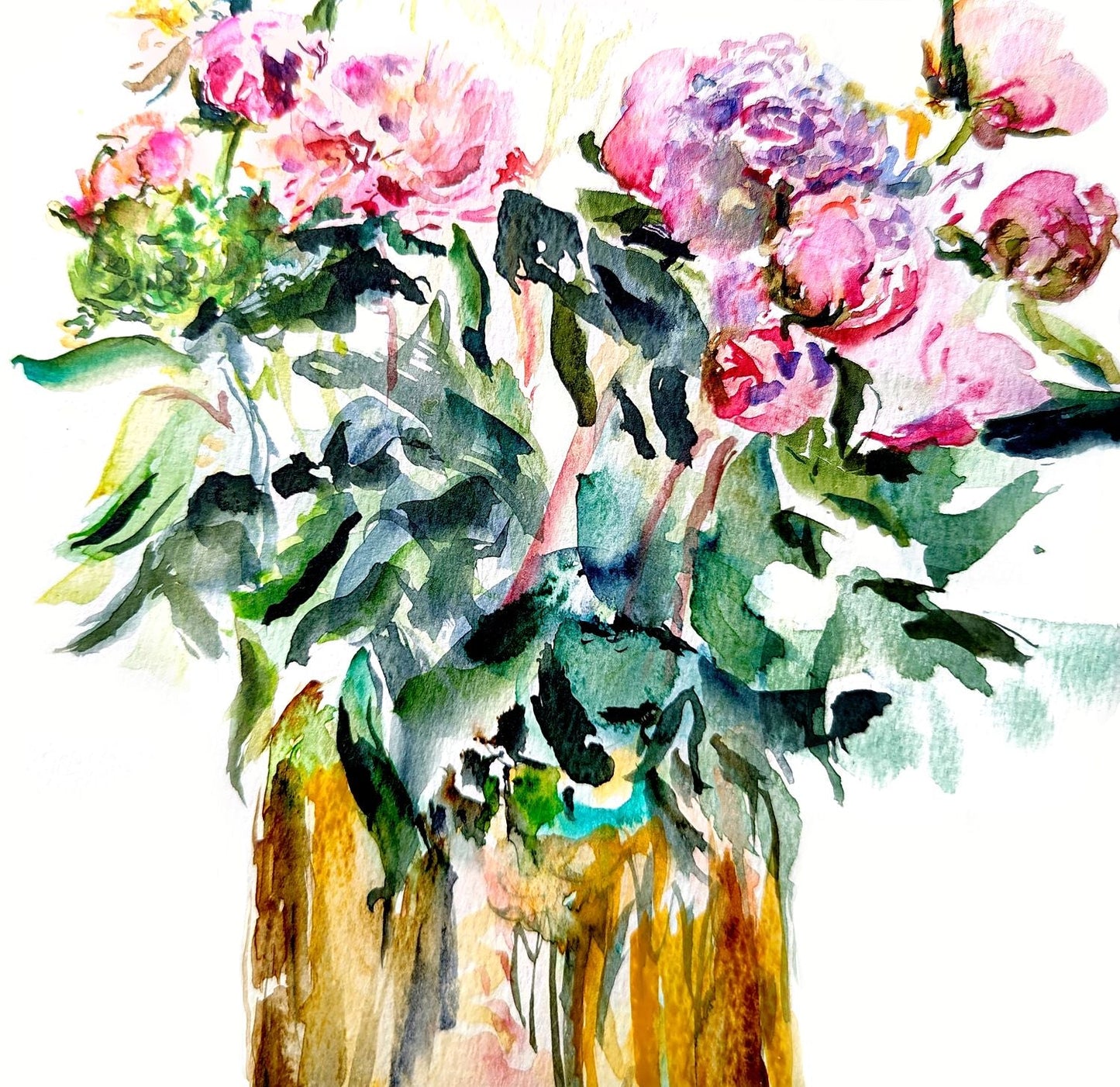 Peonies in Golden Vase