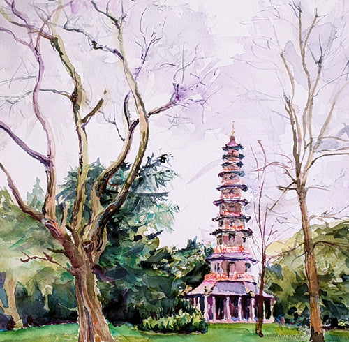Stormy Great Pagoda in Kew 150mm x 150mm